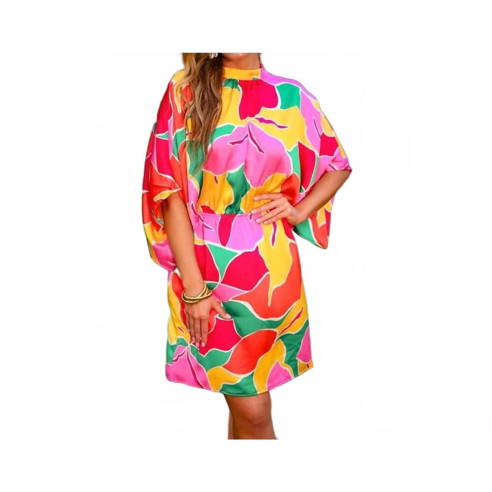NEW JESS LEA emeline satin dress in pink multi